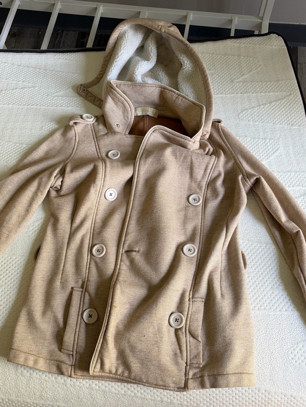 G by Guess Girls' Hooded Double-Breasted Pea Coat in Tan